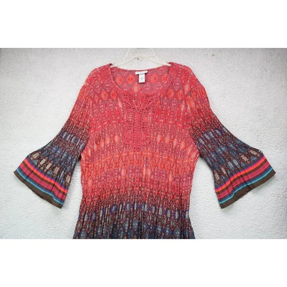 Catherine's Belled Sleeves Tunic Top-Size 3X-Pleated-Boho